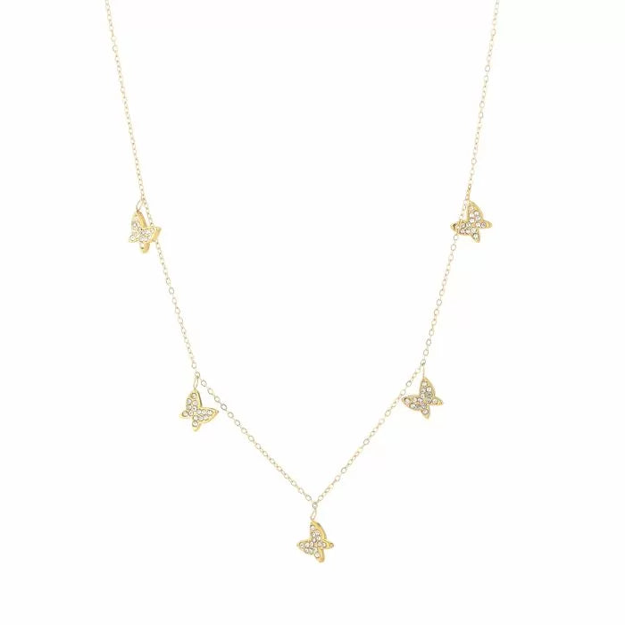 Ketting- kleine glitter vlindertjes goudkleurig