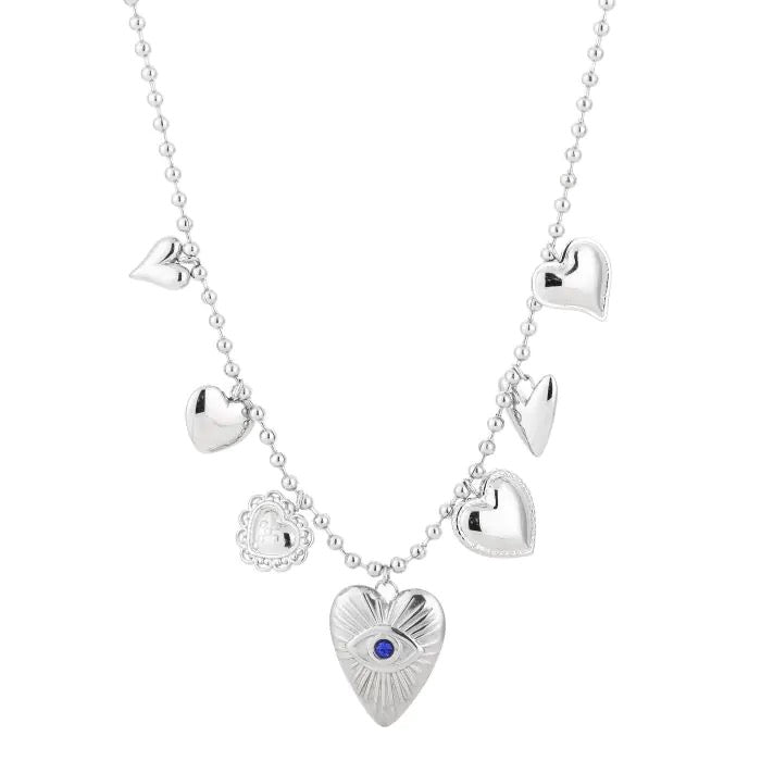 ketting- bedels verschillende hartjes zilverkleurig