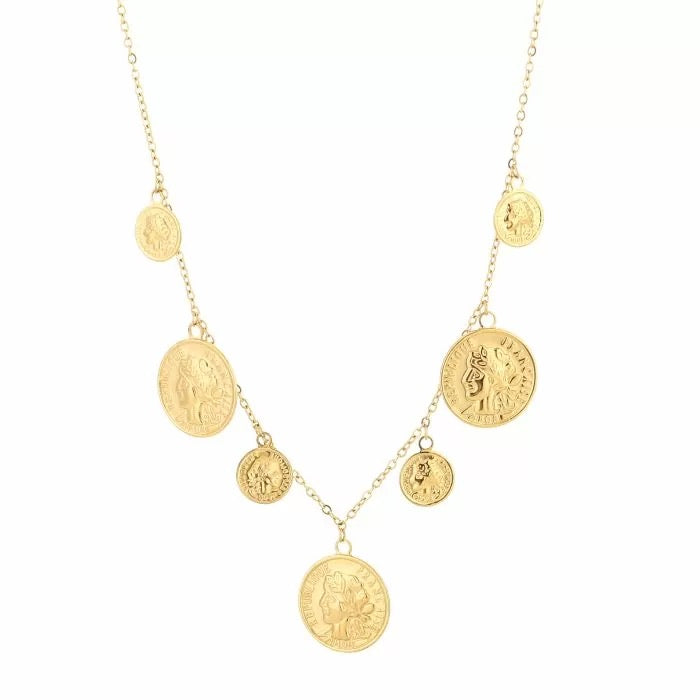 ketting- bedels muntjes goudkleurig