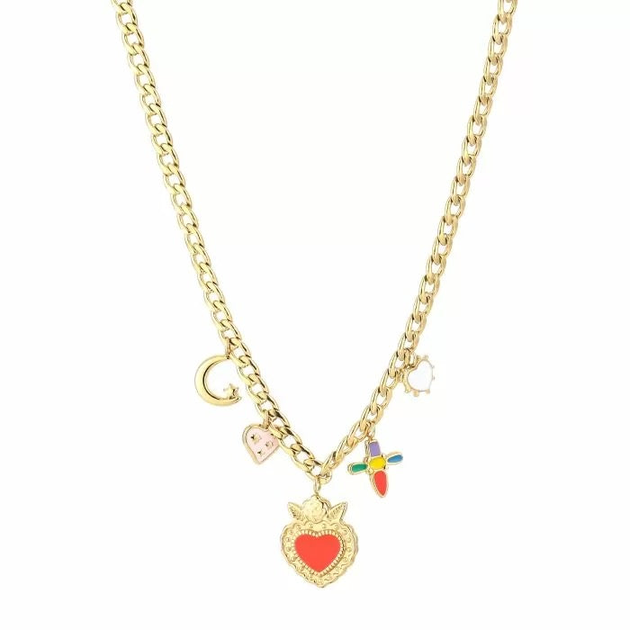 ketting- bedels gekleurde figuurtjes goudkleurig