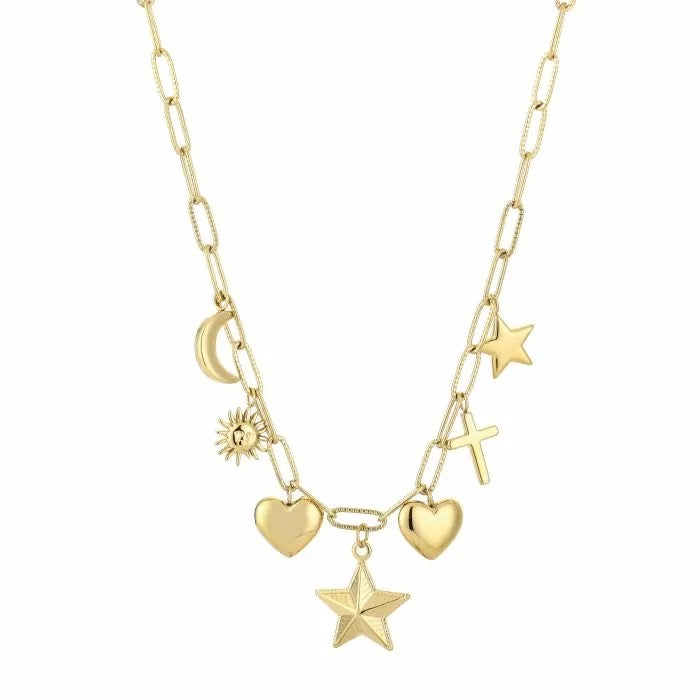 ketting- bedels ster hartjes goudkleurig