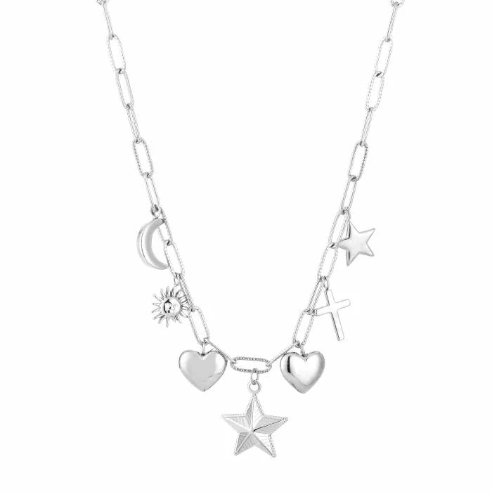 ketting- bedels ster hartjes zilverkleurig