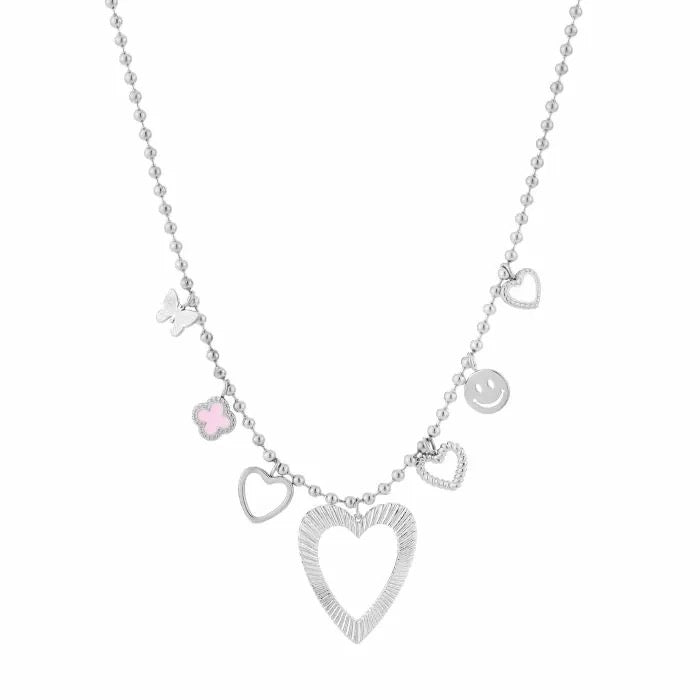 ketting- bedels open hart zilverkleurig