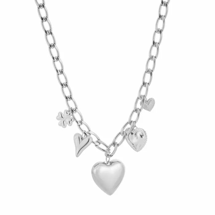 ketting- bedels harten chunky zilverkleurig