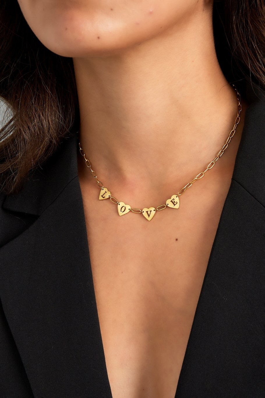 ketting- love hartjes goudkleurig