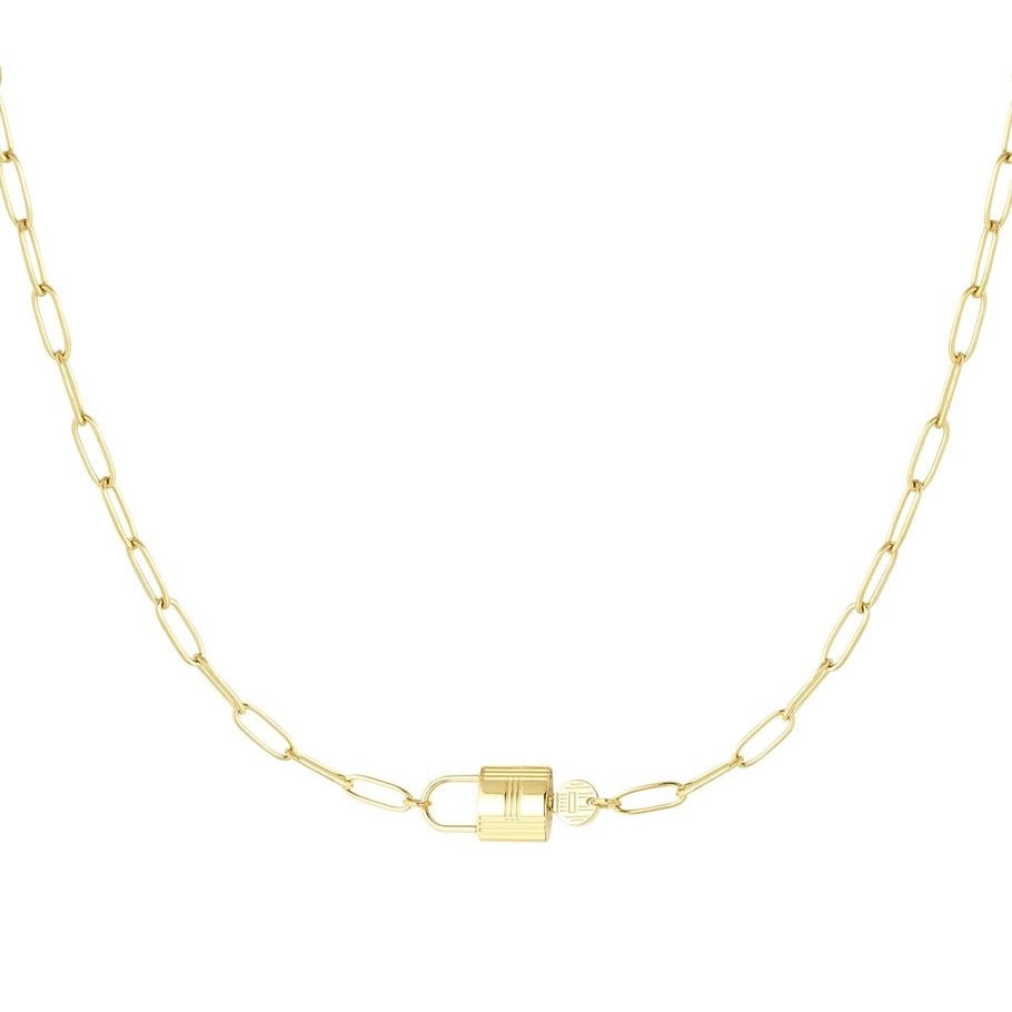 ketting- sleuteltje in slot goudkleurig