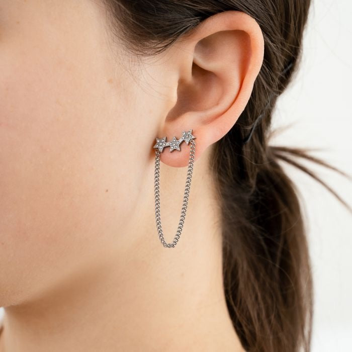 oorbellen- sterren chain zilverkleurig