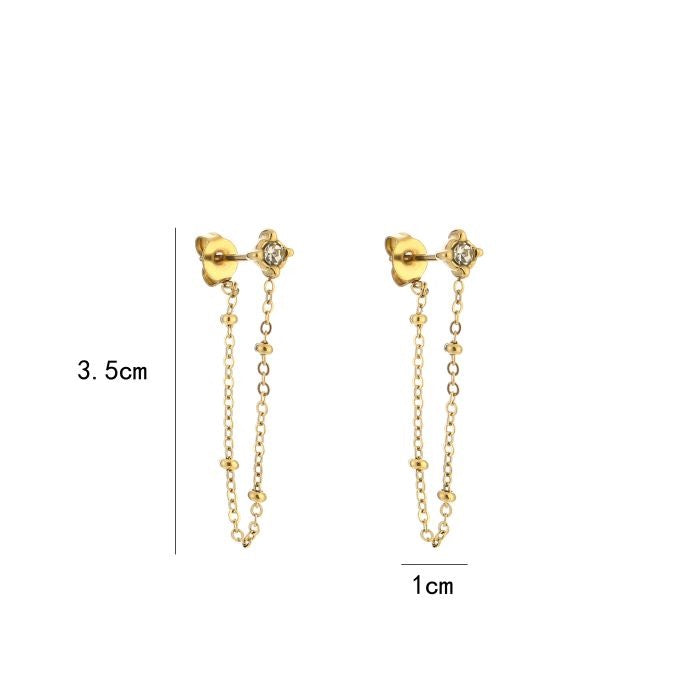 oorbellen- steentje chain goudkleurig
