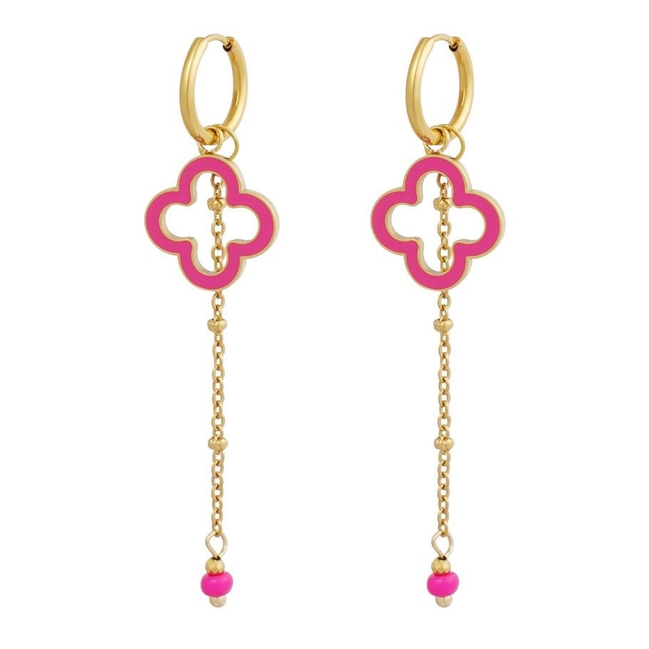 oorbellen- open klaver roze goudkleurig