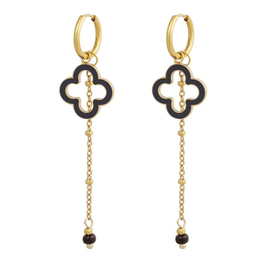 oorbellen- open klaver zwart goudkleurig