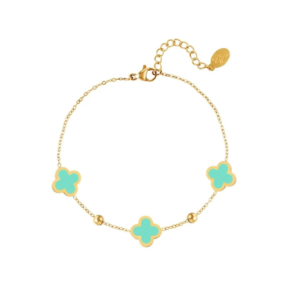Armbandje- turkooise klavers goudkleurig