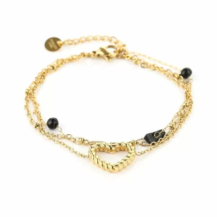 armbandje- dubbel hartje zwart goudkleurig