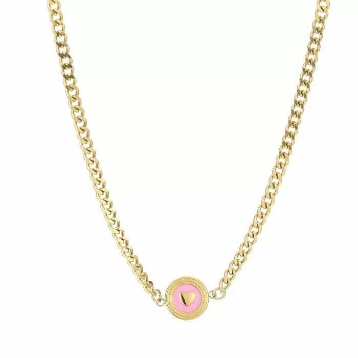 ketting- roze hartje goudkleurig