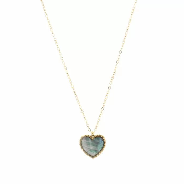 Ketting- groen blauw gekleurd hartje goudkleurig