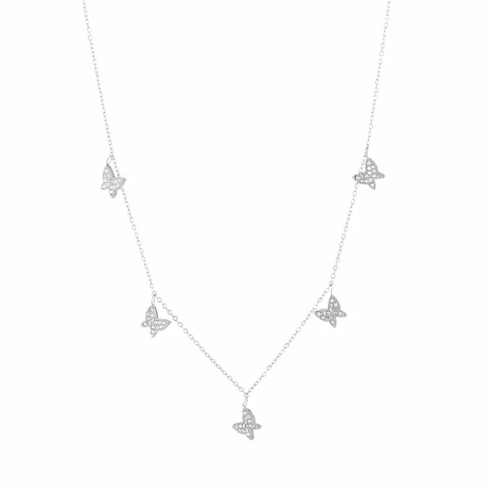 Ketting- kleine glitter vlindertjes zilverkleurig