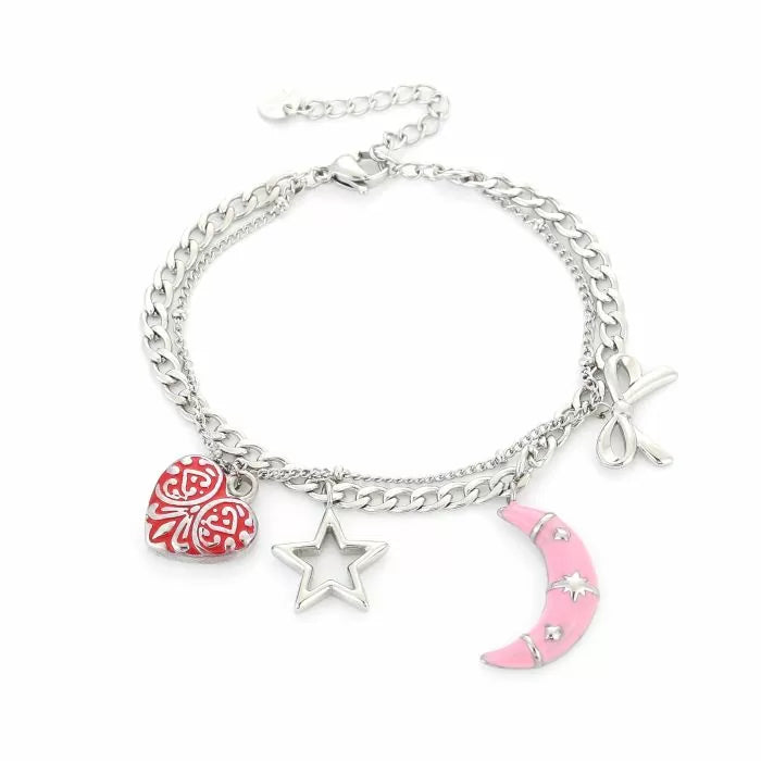 Armbandje- bedels dubbel maan zilverkleurig