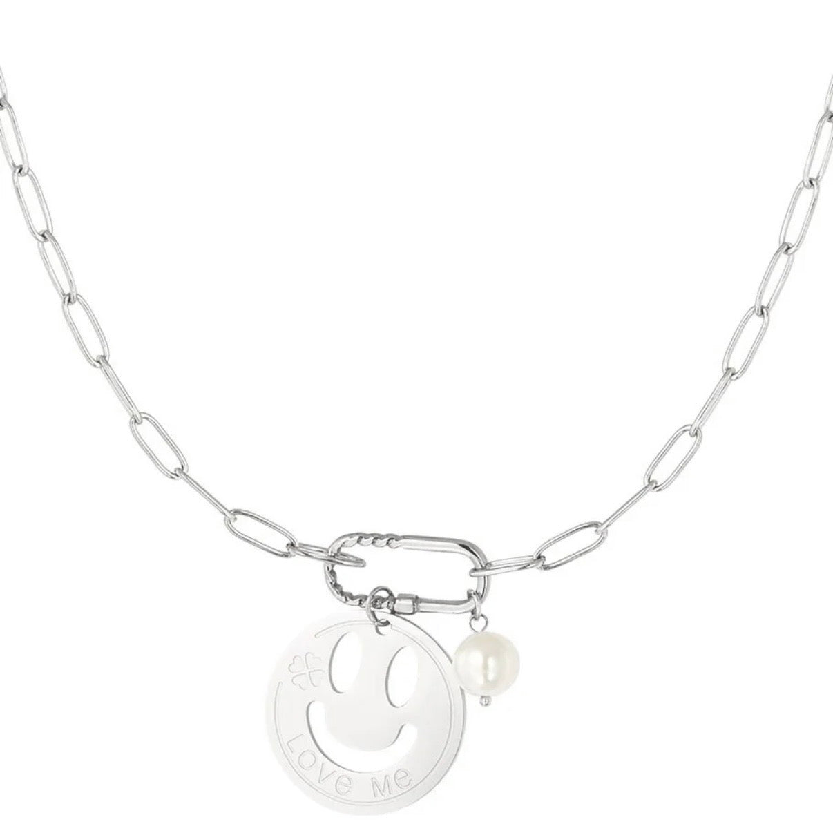 ketting- grote smiley zilverkleurig