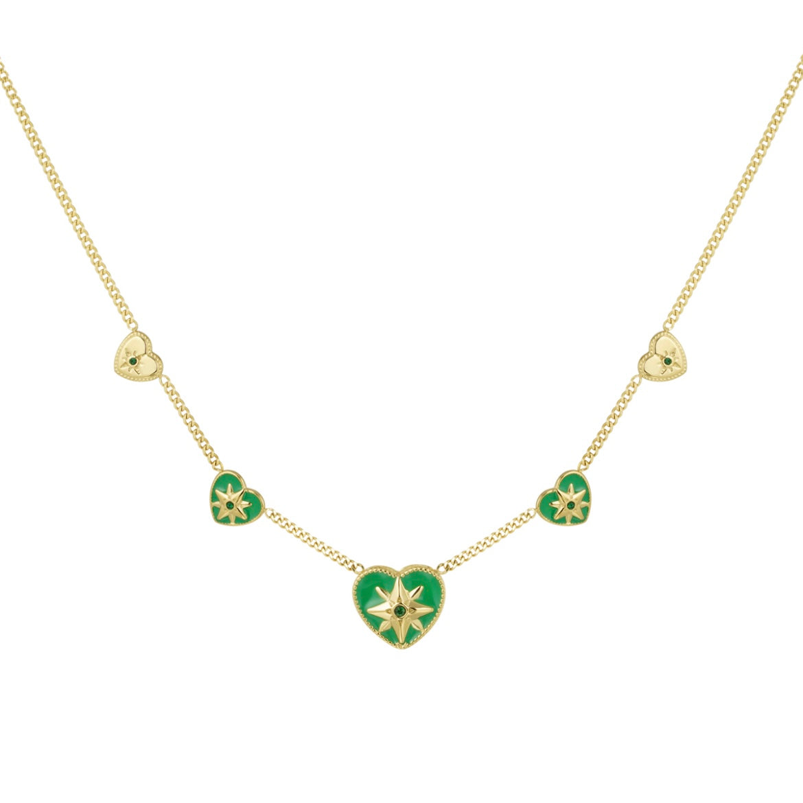 Ketting- groene hartjes goudkleurig