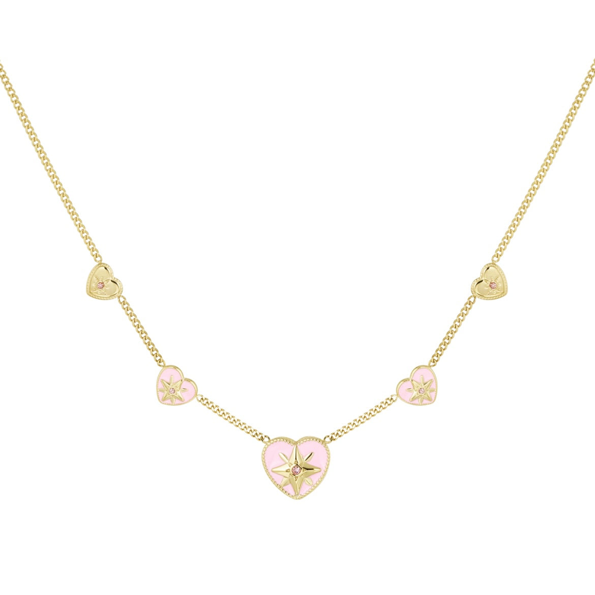 Ketting- lichtroze hartjes goudkleurig