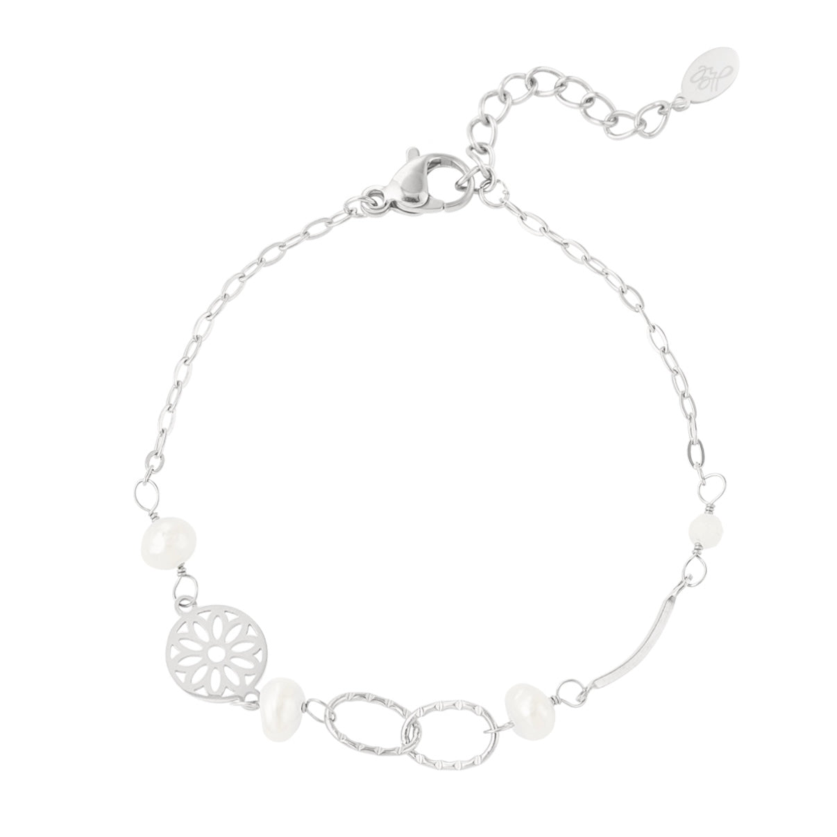 Armbandje- bewerkt pareltjes zilverkleurig