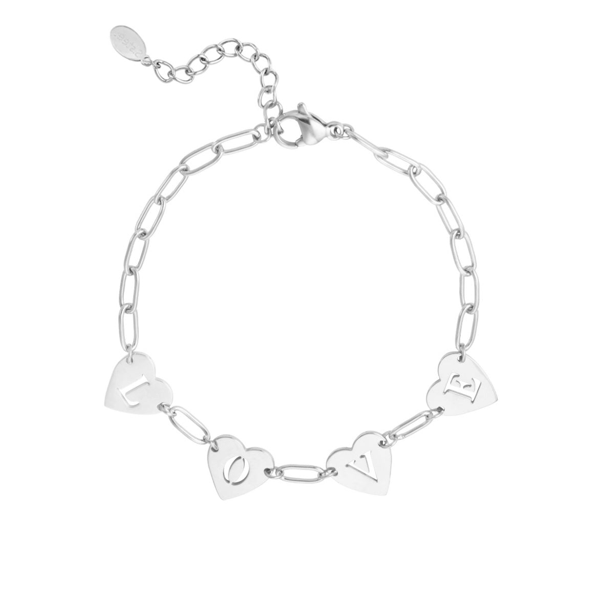 Armbandje- love hartjes zilverkleurig