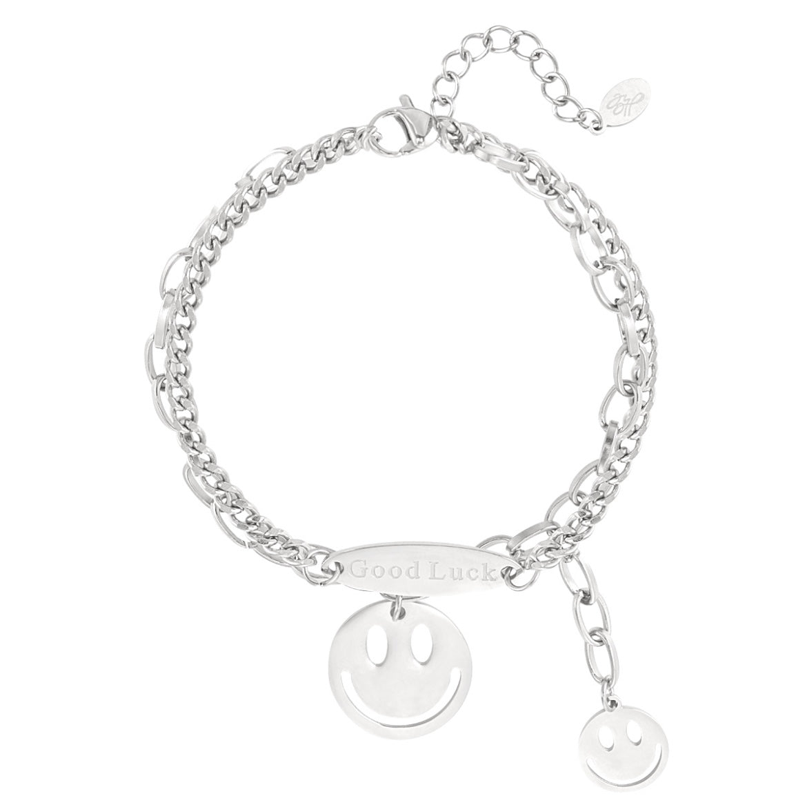 Armbandje- bedeltjes smiley zilverkleurig