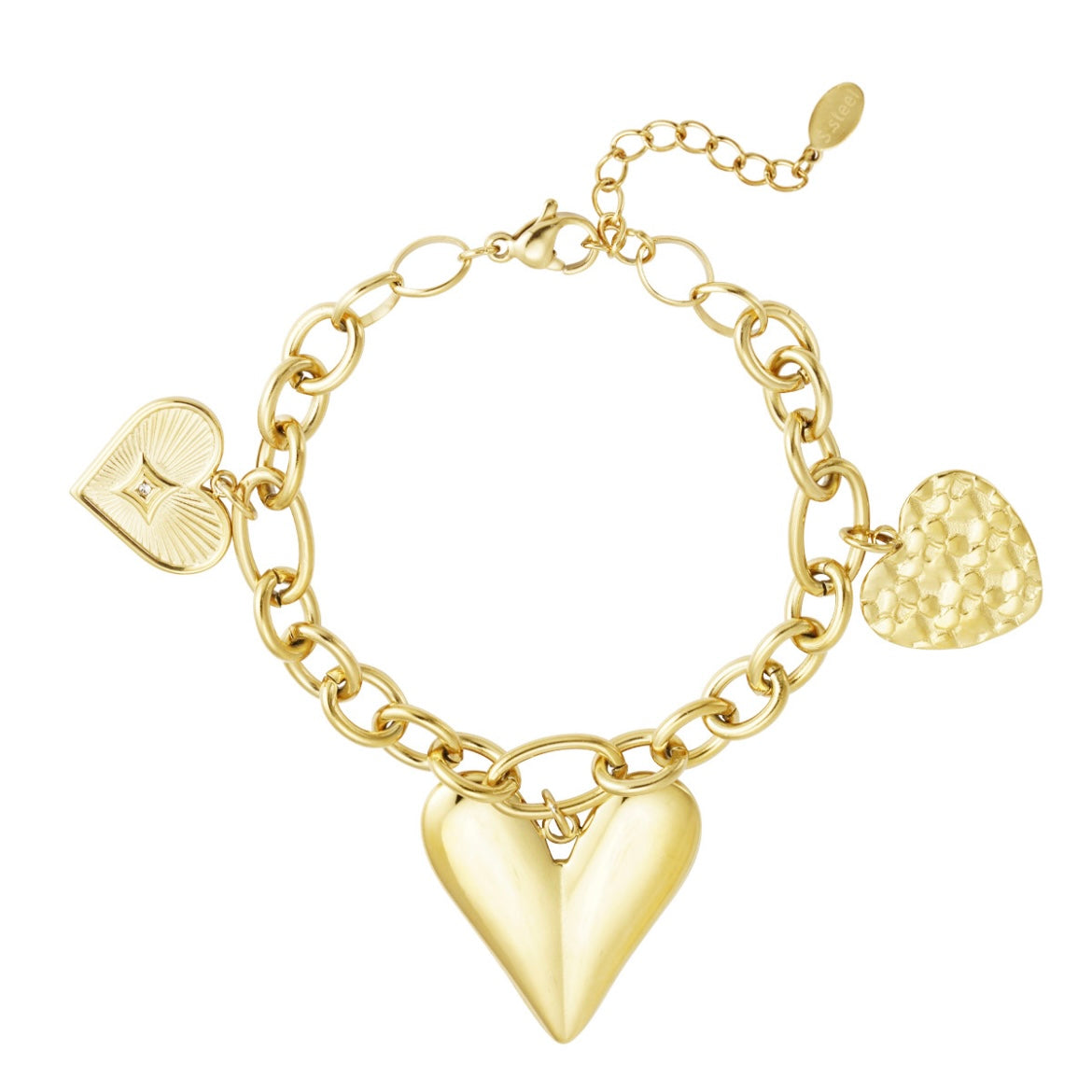 Armbandje- bedeltjes harten goudkleurig