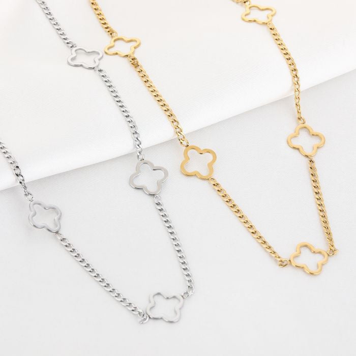 ketting- open klavers zilverkleurig