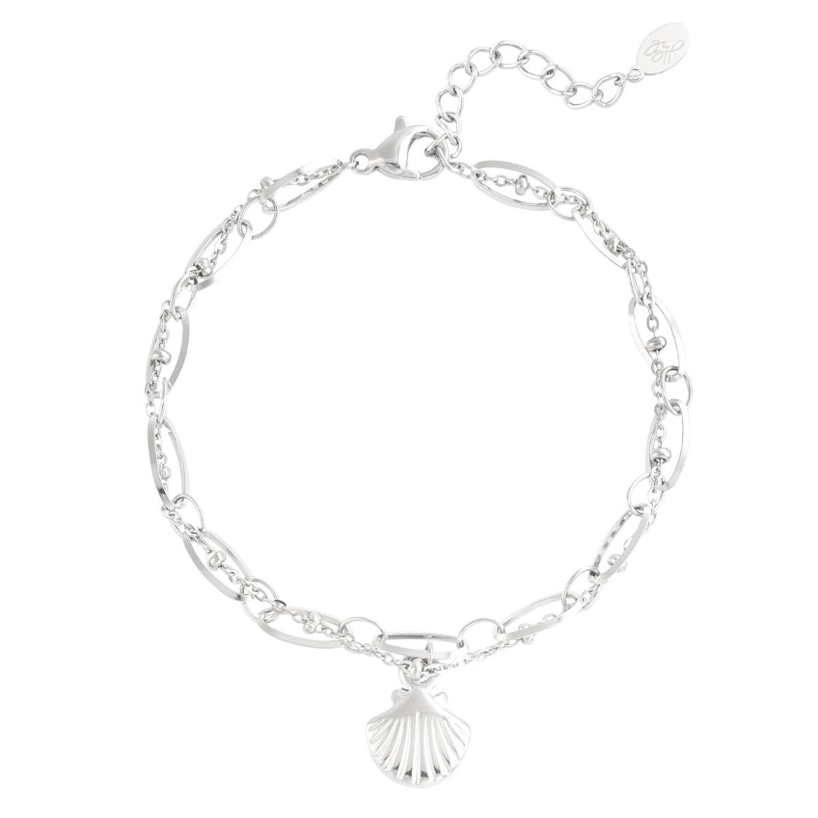 Armbandje- dubbel schelpje zilverkleurig