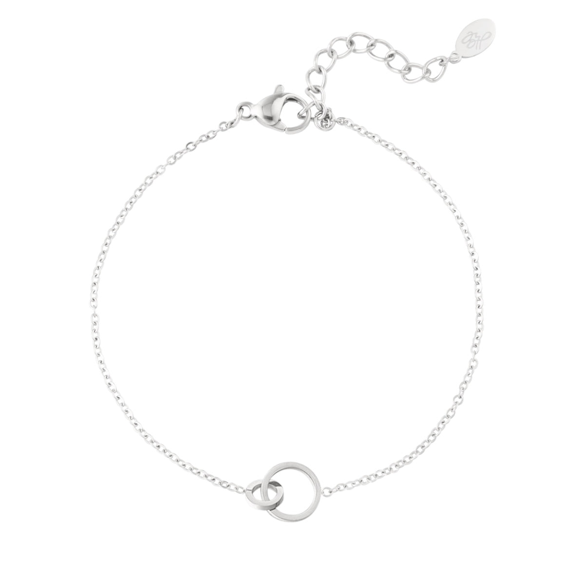 Armbandje- verbonden ringetjes zilverkleurig