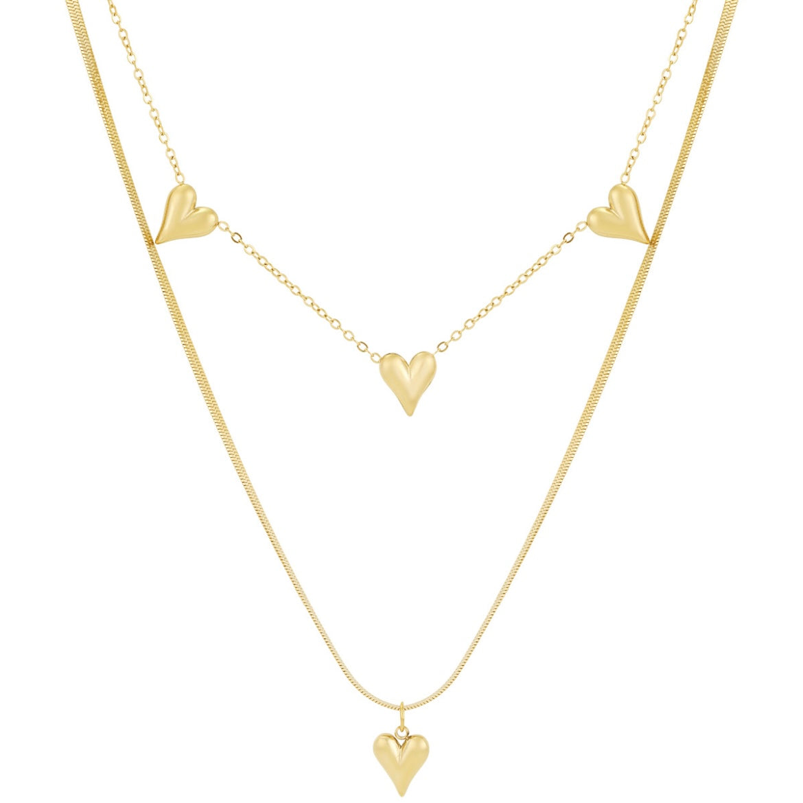 ketting- dubbel hartjes goudkleurig