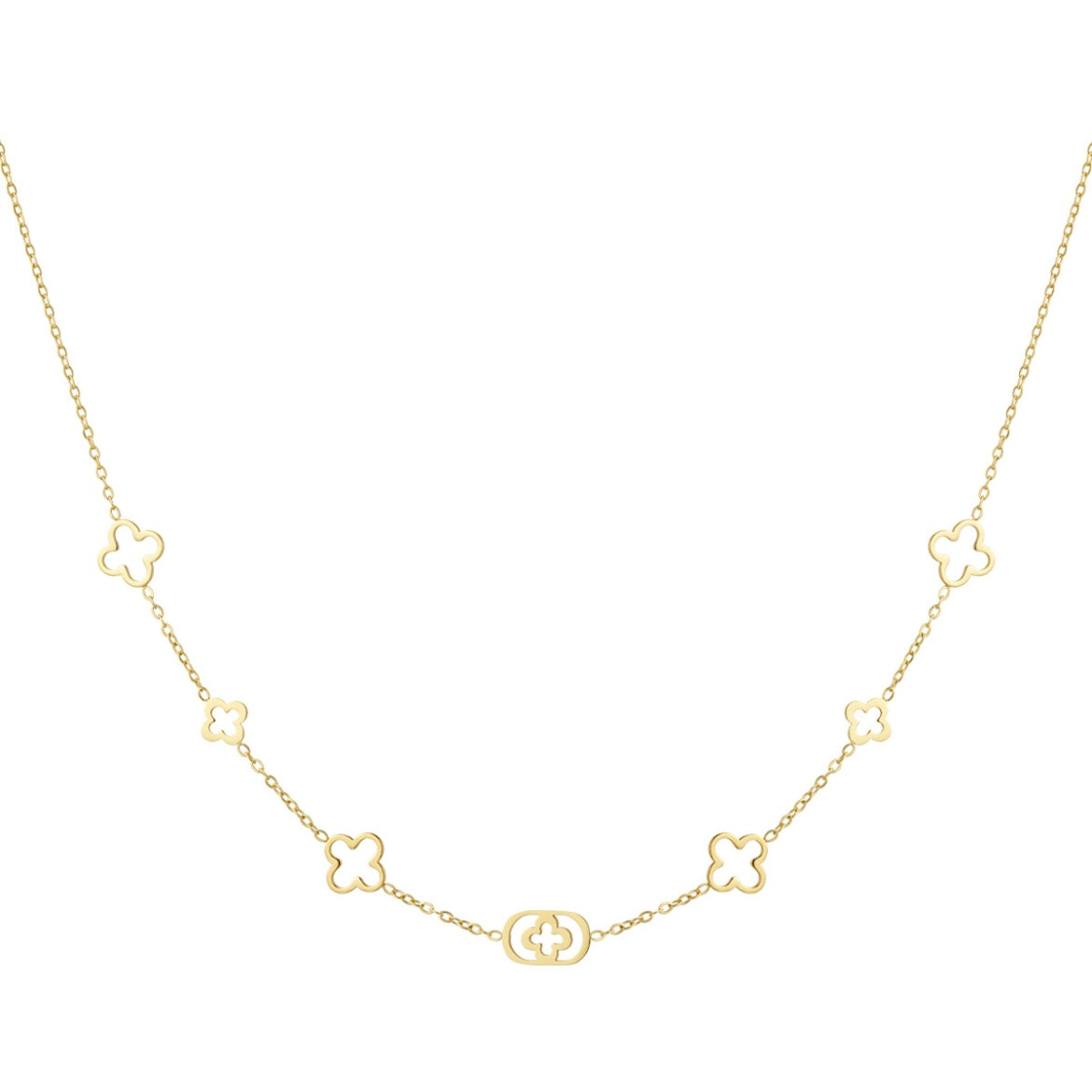ketting- verschillende klavertjes goudkleurig