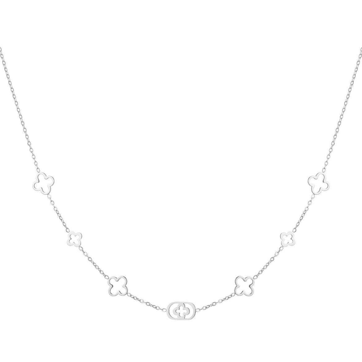 ketting- verschillende klavertjes zilverkleurig