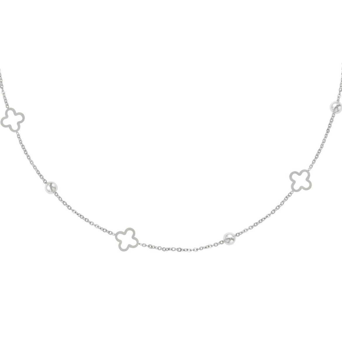 ketting- klavertjes zilverkleurig