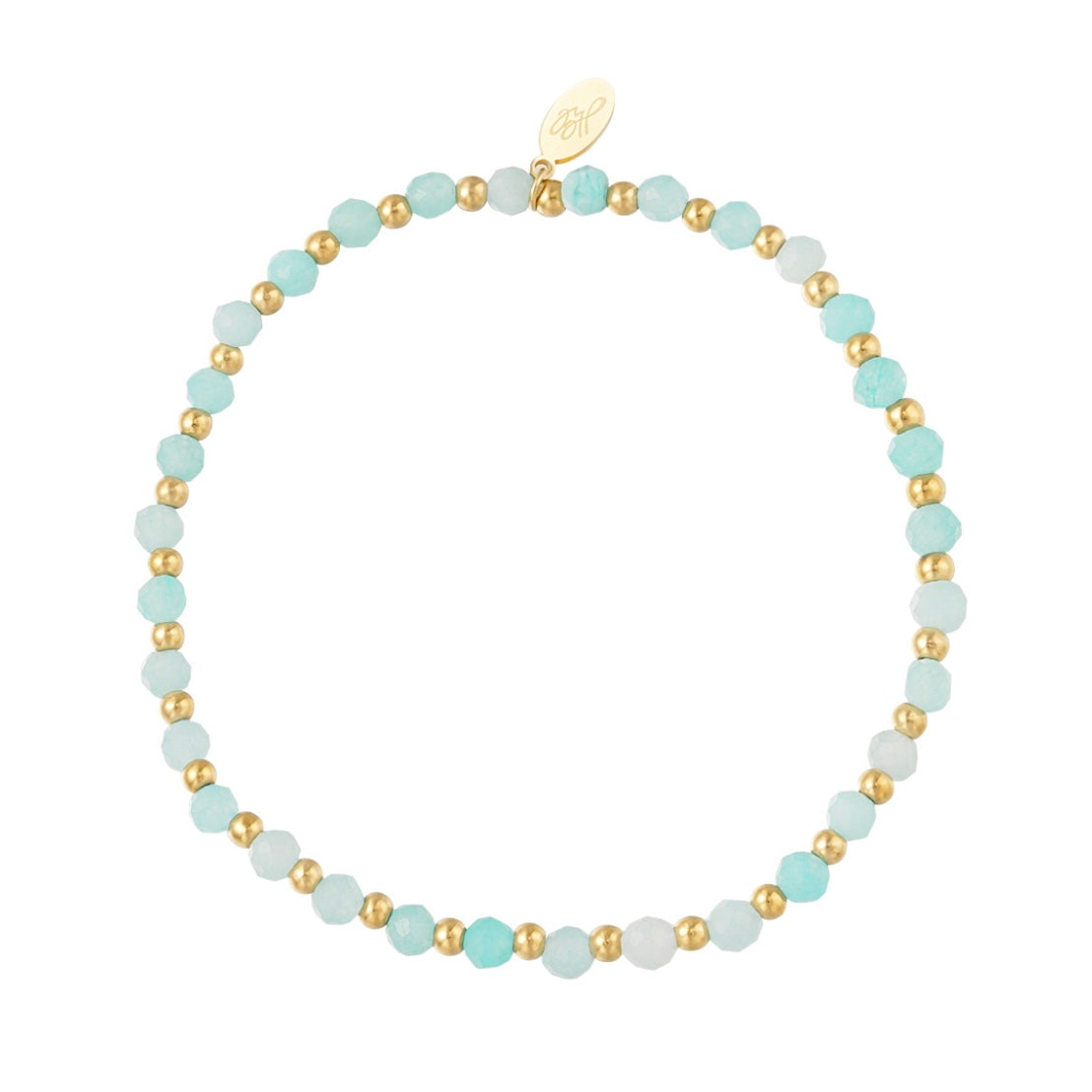 Armbandje- blauwe kraaltjes goudkleurig
