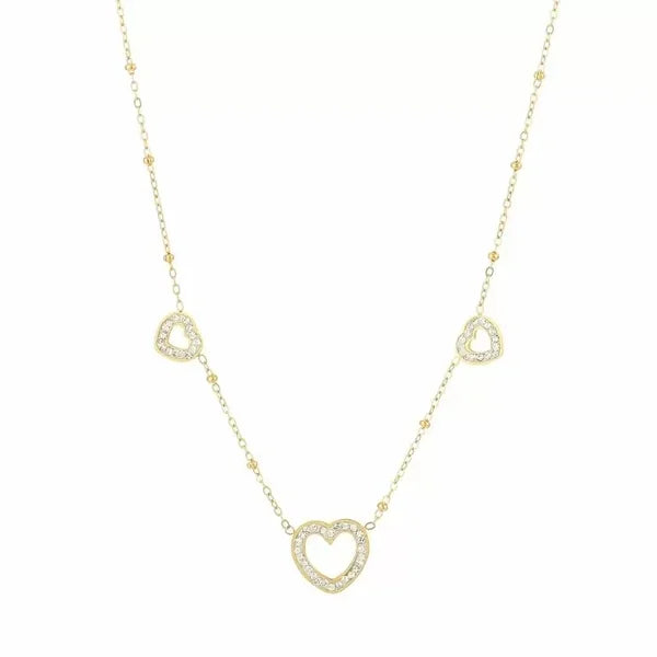 Ketting- hartjes steentjes goudkleurig