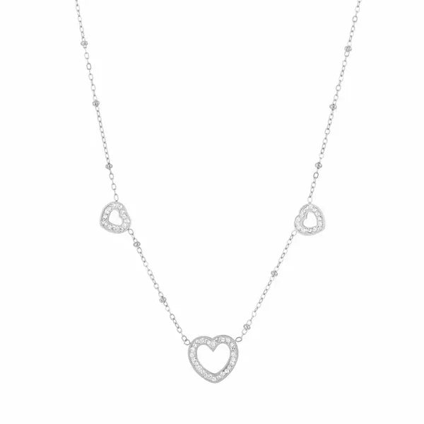 Ketting- hartjes steentjes zilverkleurig