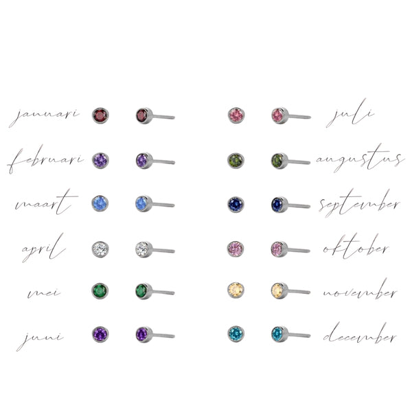 Oorbellen- birthstone knopjes zilverkleurig