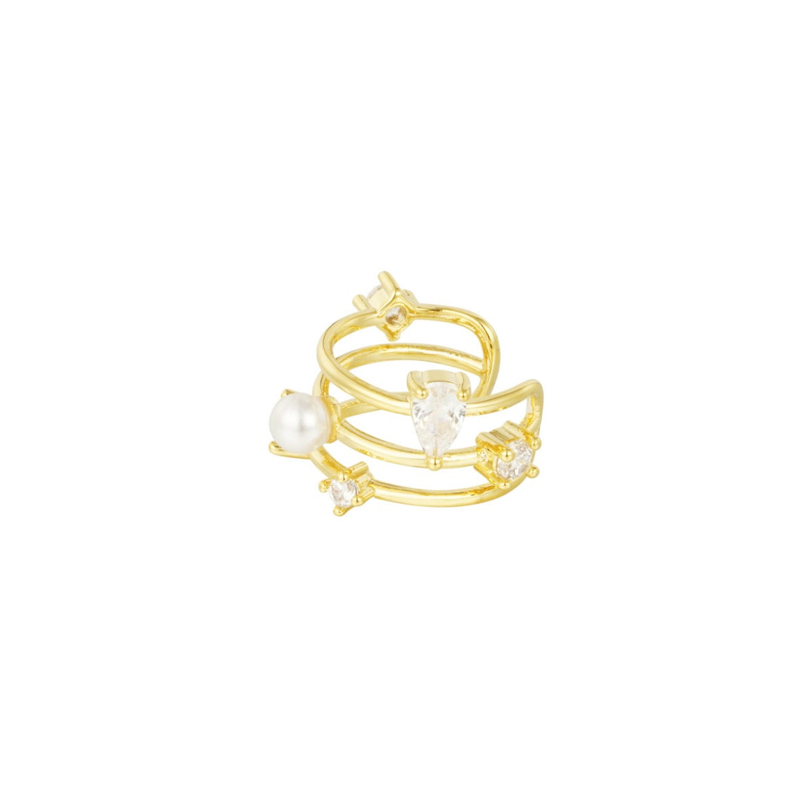 Earcuff- pareltje steentjes goudkleurig