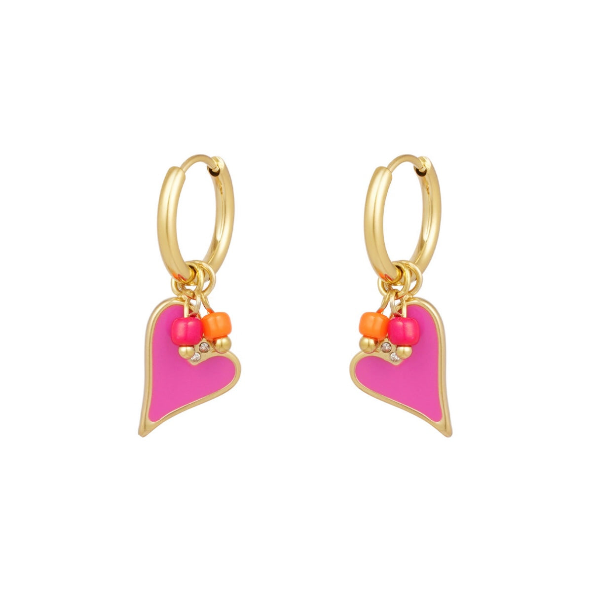 oorbellen- hartjes kraaltjes roze goudkleurig