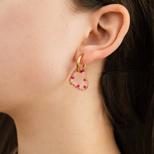 oorbellen- hart kraaltjes roze goudkleurig