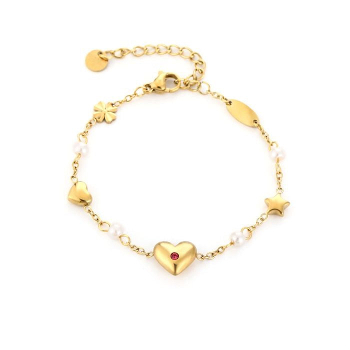 armbandje met hartje en pareltjes goudkleurig