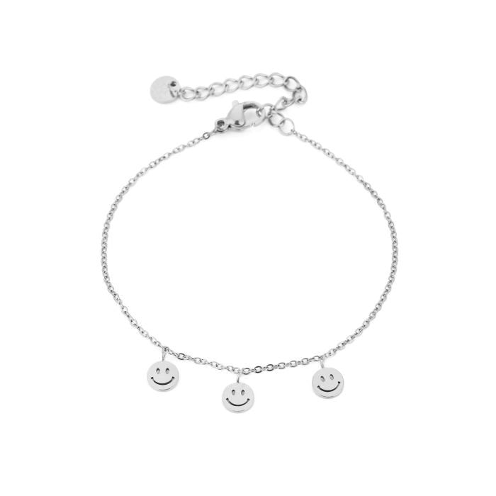 armbandje met kleine zilverkleurige smiley bedeltjes