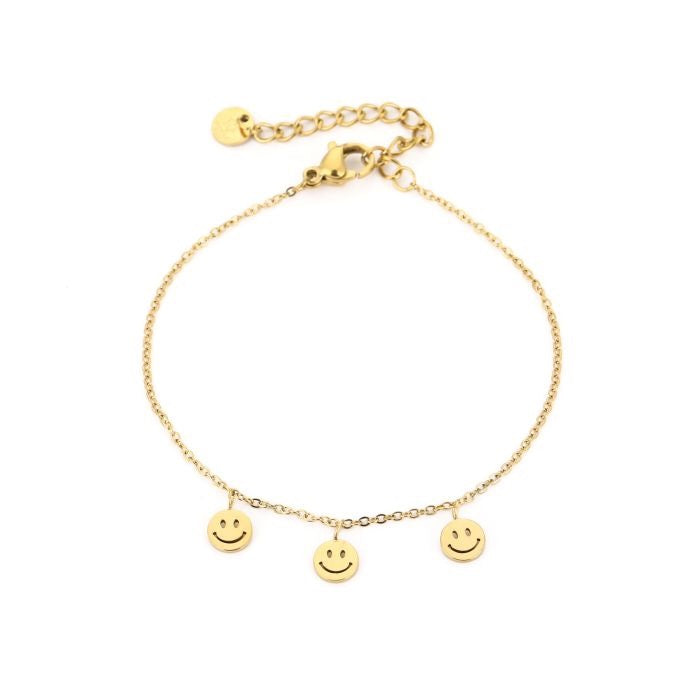 armbandje met smileys eraan goudkleurig