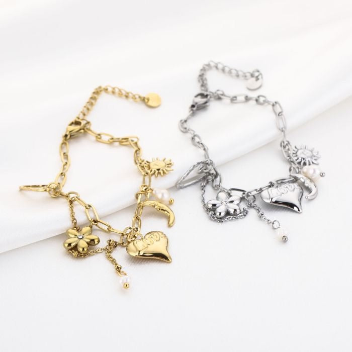 armbandjes met bedels goudkleurig en zilverkleurig
