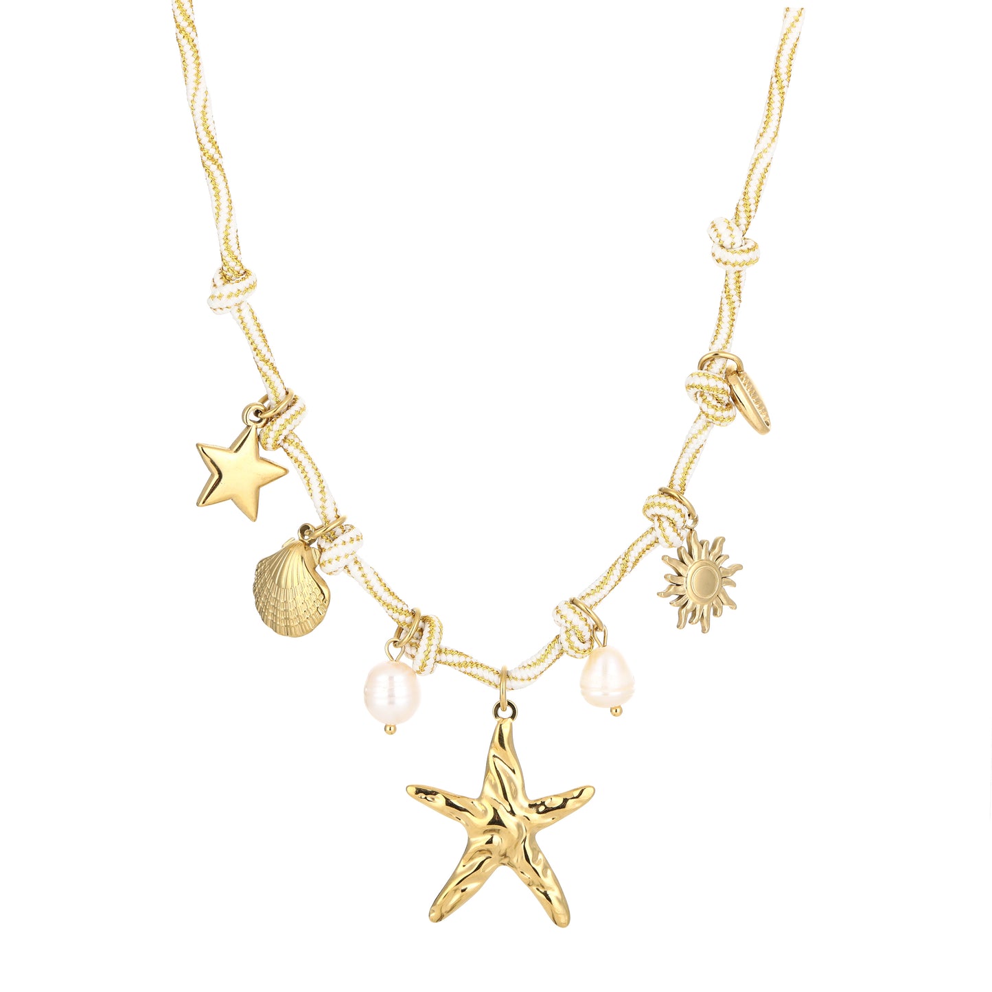 Gouden bedel ketting met schelp ster en zon bedels