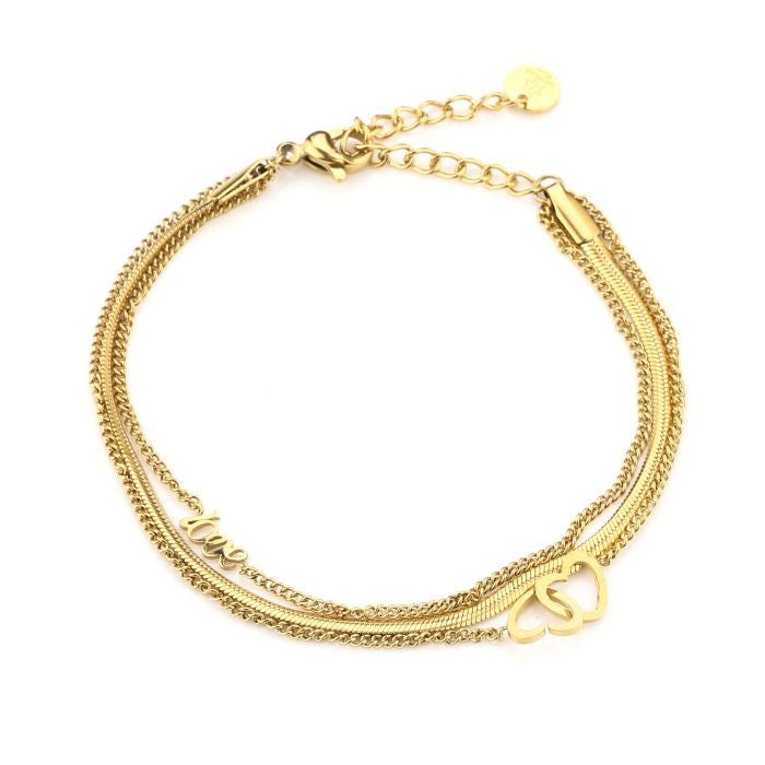 goudkleurig armbandje met meerdere laagjes en hartjes van Stainless Steel