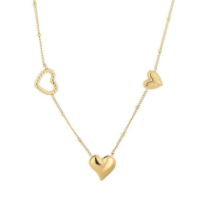Stainless steel ketting goudkleurig met verschillende hartjes – cute en waterproof