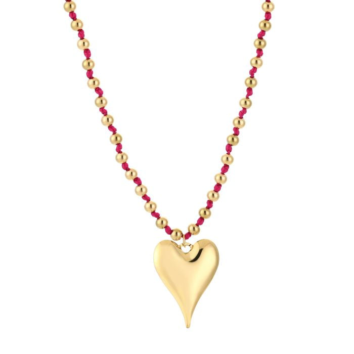 Kralen ketting met gouden hart bedel en roze details