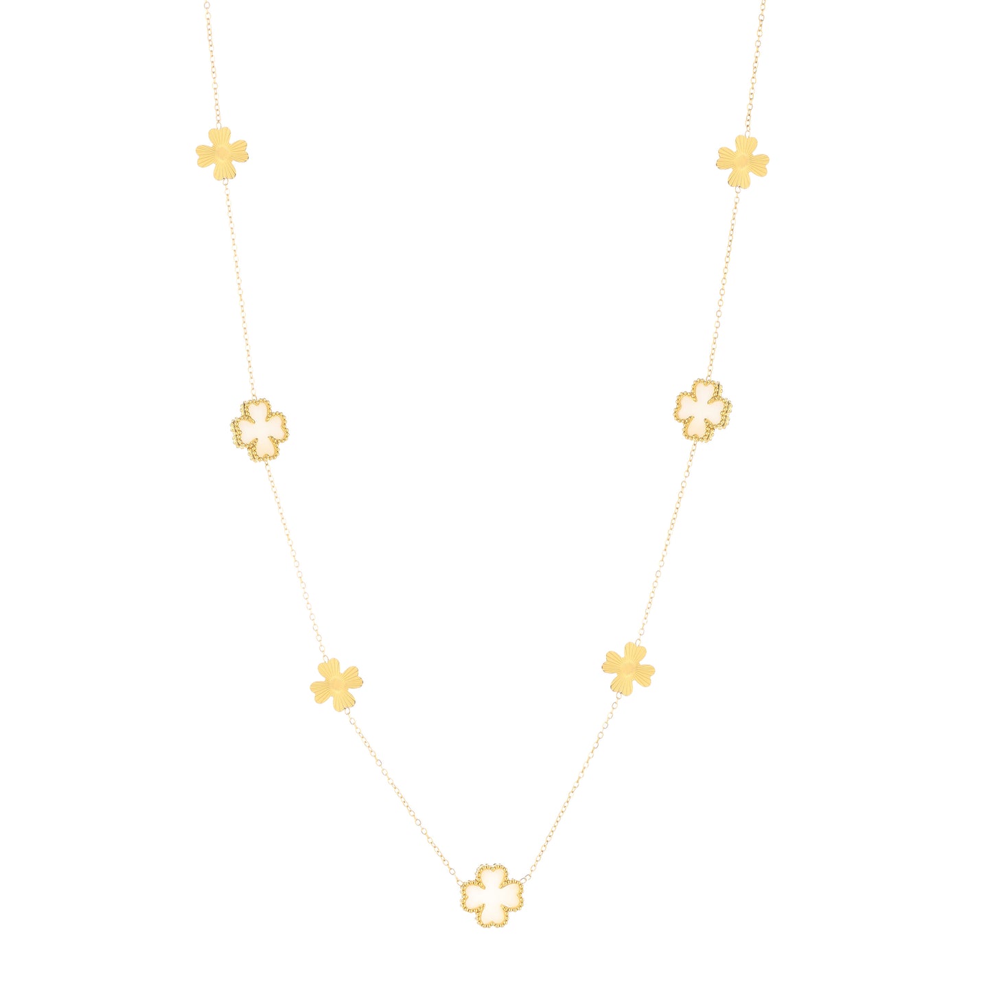 lange gouden stainless steel klaver ketting dames statement